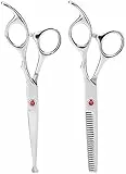 Professional Haarschneideschere Set mit Ausdünnender Schere, Edelstahl Friseurschere, Rundkopf Haarschere Kinder zum Haare Schneiden (red screw)