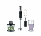 SEVERIN Stabmixer mit Zubehör-Set, Mixstab mit stufenloser Geschwindigkeitseinstellung, mit Pürierstab, Schneebesen, Multizerkleinerer und Mixbehälter, schwarz/Edelstahl-gebürstet, SM 3772