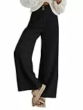 Imuedaen Cordhose Damen High Waist Weites Bein Hosen Freizeithose Lang Casual Locker Hose mit Taschen und Knöpfen (Schwarz, M)