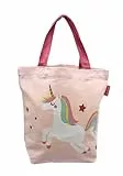 Dekohelden24 Kinder-Shopper/Kinderhandtasche/Kindertasche/Minishopper mit Henkel, Motiv: Einhorn mit Aufschrift - Einhorntasche -, 100% Baumwolle, Größe: H/B ca. 21 x 24