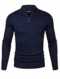 iClosam Pullover für Herren Rollkragenpullover mit Reissverschluss Langarm Herren Stehkragen Pulli Dunkelblau XXL