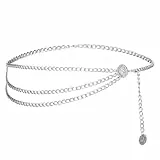 TIESOME Mehrschichtiger Taillenkettengürtel Damen Verstellbare Waist Chain Taillenkette für Jeanskleider, Goldene Bauchkette, 96cm(Silber)
