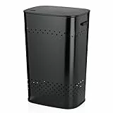 kela Sitz- Wäschekorb mit Deckel, Wäschesammler mit guter Luftzirkulation, Wäschetonne 39,5 x 29,5 x 57,5 cm, MALAGA, Metallkorb schwarz