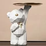 Umikk Bär Schreibtisch Aufbewahrungstablett aus Kunstharz, Bären Deko Harz Tier Skulptur Deko, Bär Statue mit tablett lagerung, Tier Handwerk Harz skulptur, Geschenk für Wohnzimmer（Weiß）