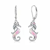 ZIPPICE Ohrringe Damen 925 Sterling Silber Rosa Opal Seepferdchen Ohrringe Seepferdchen Ohrringe Damen Opal Ohrringe Ozean Tier Ohrringe Schmuck Geschenk für Frauen Mama Frau Freunde
