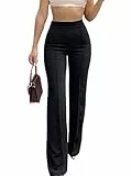 HAWILAND Anzughose Damen Stretch Elegant High Waist Lange Flared Stoffhose Business Casual Bootcut Chino Hose Schwarz XXL
