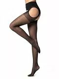GLAMORY Damen Weites Bein Straps-Strumpfhose Plaisir Ouvert 50121, Einfarbig, 20 DEN, Gr. XXXX-Large (60-62), Schwarz (Schwarz)