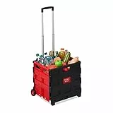 Relaxdays Einkaufstrolley klappbar, Teleskop-Griff, 2 Gummi Rollen, bis 35 kg, Shopping Trolley, Aluminium, ABS, rot Einkaufstrolleys 98 x 45,5 x 37 cm Rot