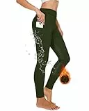 Winter Reitleggings Damen Vollbesatz Thermo Reithose Damen Fleece Gefüttert Wasserdicht mit Handytasche Gürtelschlaufen Grün XL
