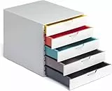 Durable Schubladenbox A4 (Varicolor Mix), Schreibtisch-Schubladenset mit 5 farbigen Fächern, mit Etiketten zur Beschriftung, mehrfarbig, 762527