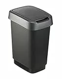 Rotho Twist Mülleimer 10l mit Deckel, Kunststoff (PP) BPA-frei, schwarz/silber, 10l (24.8 x 18.1 x 33.0 cm)