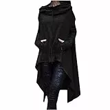 Komiseup Kapuzenpullover Damen Lang - Oversize Pullover Sweatshirt mit Kapuze Herbst Winter Langarm Hoodie Jacke Top VintageKapuzenpulli Einfarbig irregulär Sweatshirts mit Taschen und Kordelzug
