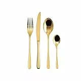 Sambonet 52553G81 - Taste Golden Besteck Set 24 Teile 6 x Gabeln, Messer, Esslöffel, Teelöffel, 6 Personen, Spülmaschinenfest, Edelstahl, Gold