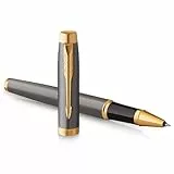 PARKER IM Tintenroller | graue Lackierung mit goldenen Zierteilen | feine Edelstahlspitze | Nachfüllpackung schwarze Tinte | Geschenkbox | perfekte Geschenke zum Schulabschluss