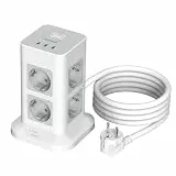 TESSAN Mehrfachsteckdose mit 3 USB C, 8 Fach Verteilersteckdose mit Verlängerungskabel 2M, Steckdosenleiste Überspannungsschutz, 3 USB Mehrfachstecker 3600W, Steckerleiste für Zuhause, Grau