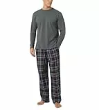 LAPASA Herren Pyjama-Set Relaxed Fit Schlafanzugset, Flanell Hose & Baumwolle Top M79, Dunkelgrau + Dunkelrot, XL