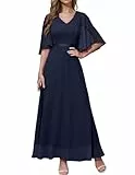 DRESSTELLS Damen Abendkleider Hochzeitsgast Chiffon Cape Ärmel Brautjungfer Kleider Cocktail Navy 3XL