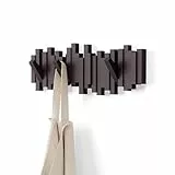 Umbra Stäbchen Garderobenhaken – Moderne und Platzsparende Garderobenleiste mit 5 Beweglichen Haken für Jacken, Mäntel, Schals, Handtaschen und Mehr, Espresso