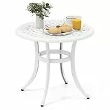 COSTWAY Beistelltisch aus Aluminiumguss, 60x60x53cm, wetterfester Balkontisch mit verstellbaren Fußpolstern, runder Gartentisch für Garten, Hinterhof, Balkon, Weiß
