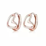 Reffeer 925 Sterling Silber Liebe Herz Creolen für Frauen - Herz Huggie Ohrringe in C-Rose Gold Plated