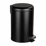 WENKO Küchen Abfalleimer Mod. Leman, 12 Liter, Mülleimer mit Absenkautomatik, Tretfunktion, herausnehmbarem Einsatz, aus lackiertem Stahl, 25 x 38 x 32 cm, Schwarz matt