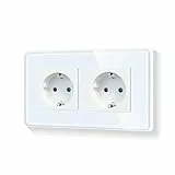 LIAONFOY Runde Schuko Doppel Steckdose Unterputz 2 Fach Wandsteckdose Weiße mit Glasrahmen 16Amp 110-250V 157mm