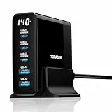 Topadre USB C Ladegerät 140W, 5-Port GaN USB C Mehrfach Ladegerät mit LED Display, Schnellladegerät PD 3.0 Netzteil für MacBook Pro/Air, für iPhone 16/15 Pro, für iPad, für Galaxy S24/23