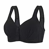 LOIJMK Bras for Women Full Coverage Front Closure Comfy Bras Plus Size Front Wireless Bras Kleidung (Black, 46)