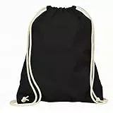 Veproli Baumwoll Turnbeutel Sportbeutel Zuziehbeutel Gymsack Sack Jute Schule Rucksack (Schwarz)