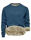 Tincini Herren Sweatshirt Winter Dickes Fleece Pullover Casual Rundhals Gefüttert Sweater Warm Langarm Pulli Winterpullover (Blau, L)