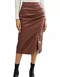 Kate Kasin Damen Stretch Bodycon Bleistiftröcke Kunstleder Mini-Röcke mit Schlitz Dunkelbraun M