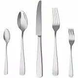 Amazon Basics Essbesteck-Set mit Eckiger Rand, Edelstahl, 20 Stück Set, für 4 Personen, Silberfarben