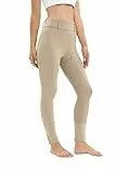 Havideto Reitleggings Damen Vollbesatz mit Handytasche, High Waist Reithose Damen Mädchen Stretch mit Gürtelschlaufen Khaki S