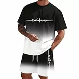 Generisch Herren Trainingsanzug Sommeranzug Sets 2 teilig Freizeitanzug Aufdruck Jogginganzug Sportanzug Bequeme Atmungsaktive Fitnessanzug Activewear Streetwear