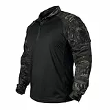 IDOGEAR Kampfhemden Taktisches Langarmhemd mit Ellbogenschützern Militär BDU Hemden mit Taschen Airsoft Kleidung (camo Black,Large)