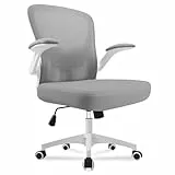 Durrafy Bürostuhl,Schreibtischstuhl Ergonomisch mit Hochklappbaren Armlehnen,Einstellbarer Lendenstütze,Höhenverstellbarer Chefsessel Drehstuhl,Netzstuhl mit Wippfunktion bis 130°,Grauer