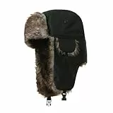 SKHAOVS Unisex Wintermütze mit Ohrenklappen,Winter Warme Fliegermütze mit Kunstpelz Ohrenklappen,Warme Kunstfellmütze Bomber Hut,Trappermütze wasserdichte für Skifahren Outdoor Aktivitäten(Schwarz)