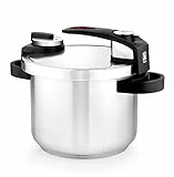 BRA Tekna | Schneller, leicht zu öffnender 6-Liter-Schnellkochtopf aus Edelstahl 18/10, mit 2 Kochprogrammen und Öffnungssperrsystem, geeignet für alle Arten von Küchen