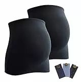 Mamaband Schwangerschaft Bauchband für die Babykugel im Doppelpack + 3erPack Jeanserweiterung – Rückenwärmer und Shirtverlängerung für Schwangere – Elastische Umstandsmode Schwarz 32-38
