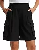 Libin Kurze Hose Damen Cargo Shorts Sommer Baggy Wandershorts Casual Tunnelzug Elastische Strandshorts mit Taschen Outdoor Schwarz S