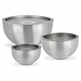 GSW Servier-Thermoschüssel – hochwertiges Servierschüssel-Set bestehend aus 3 Schüsseln mit Deckel, doppelwandige Isolierung warm und kalt – Edelstahl, rostfrei, 6-teilig, Silber