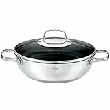 RÖSLE ELEGANCE ProCera Servierpfanne, Antihaft, Stilvoll & Effizient - Ø 28 cm, Hitzebeständig bis 260 °C, Keramikversiegelung, Silberfarben/Schwarz, Edelstahl 18/10, Silbern