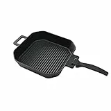 SANTOS Grillpfanne eckig- 20x20cm - Gusseiserne Pfanne mit abnehmbarem Griff - Braten, Grillen - Gusseisenpfanne Eckig - Backofen, Gas- & Kohlegrill