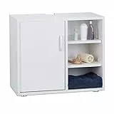 Relaxdays Waschbeckenunterschrank, eintürig, Badschrank, Aussparung, 3 Ablagen, WC Unterstellschrank 51x60x32 cm, weiß