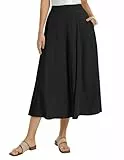 Kate Kasin Damen A Linie Hohe Taille Röcke Sommer Casual Einfarbiger Maxirock Vintage Lang Lyocell Leinen Freizeitrock mit Tasche Schwarz L