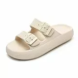 Waysoland Cozyslides Original Damen Herren,Wolkenschuhe Damen Sandalen Wolken mit Verstellbaren Schnallen Rutschfest Schnell Trocknend Super Bequeme Dicke Sohle Airfoot(Beige,40/41 EU)