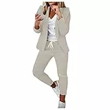 TIMELYE Hosenanzug Damen Festlich Elegant Lässig Blazer Und Anzughose Overall Hochzeit Party Outfit Einfarbige Damenanzug Top Blazer Lang Partykleidung (2-White, L)