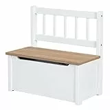 roba Kindertruhenbank Woody - Spielzeugtruhe in Holz Natur & Weiß lackiert - Kinderbank mit Deckelbremse & beschichteter Oberfläche