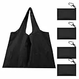 lrgnixs Faltbare Einkaufstasche, 4 wiederverwendbare Oxford-Einkaufstaschen, 58 x 40 cm, große Einkaufstaschen, waschbar, faltbare Tragetasche mit Karabiner, faltbare Tasche für Reisen, Picknick
