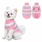 Lyneun Hundepullover, Gestrickt Hunde Pullover Kleine Hund, Warm Pullover für Hunde, Gestreifter hundepulli, Bequem und Weich Winter Welpenpullover für Kleine Hunde und Katzen (Rosa, L)